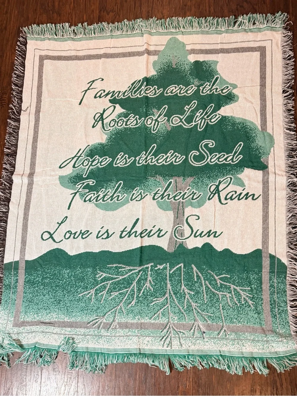Vintage Tapestry Inspirational Family Tree Throw or Wall hanging  - Green